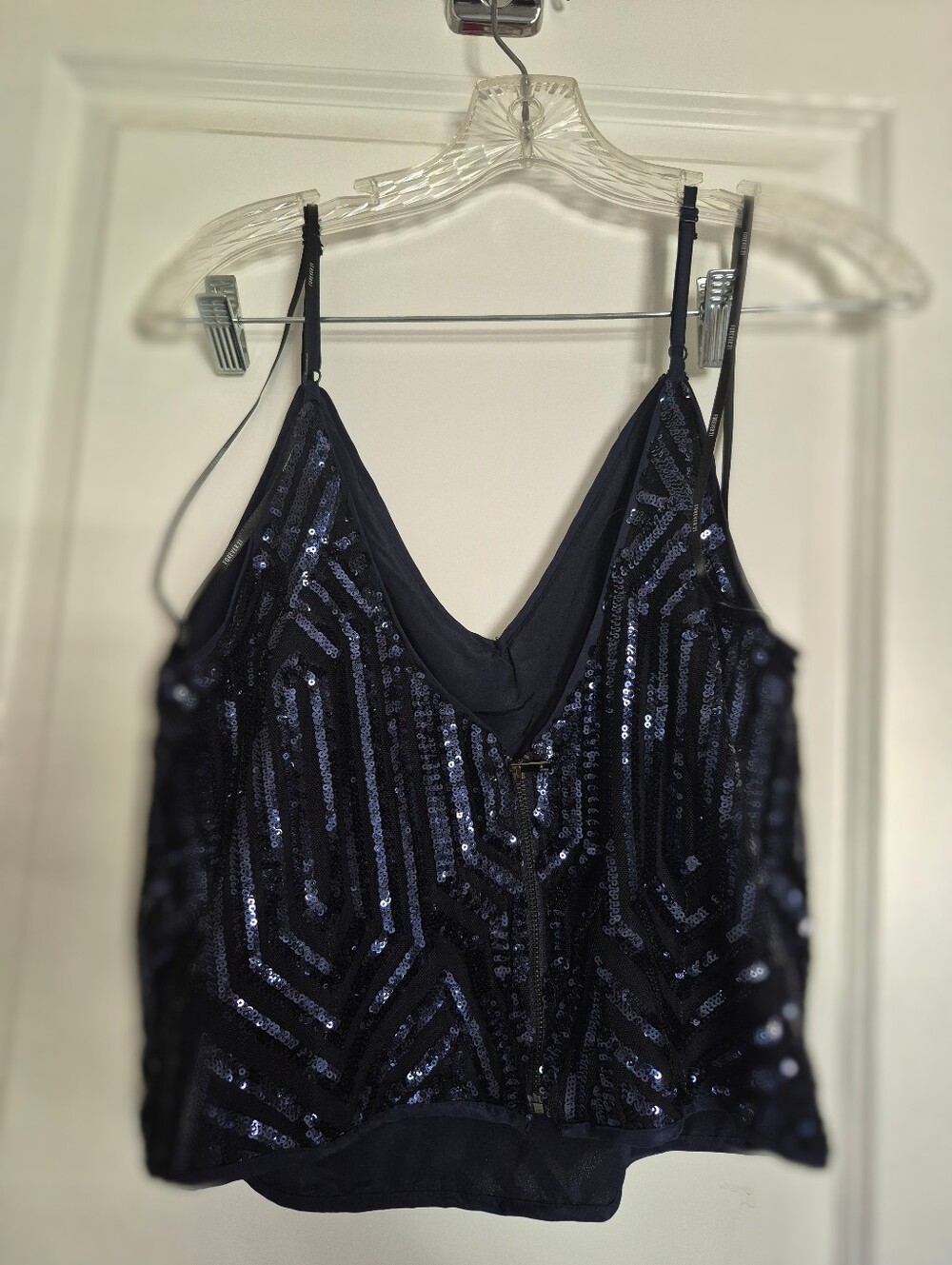 Express Navy Blue Sequined V-Neck Cami - Picture 2 of 2